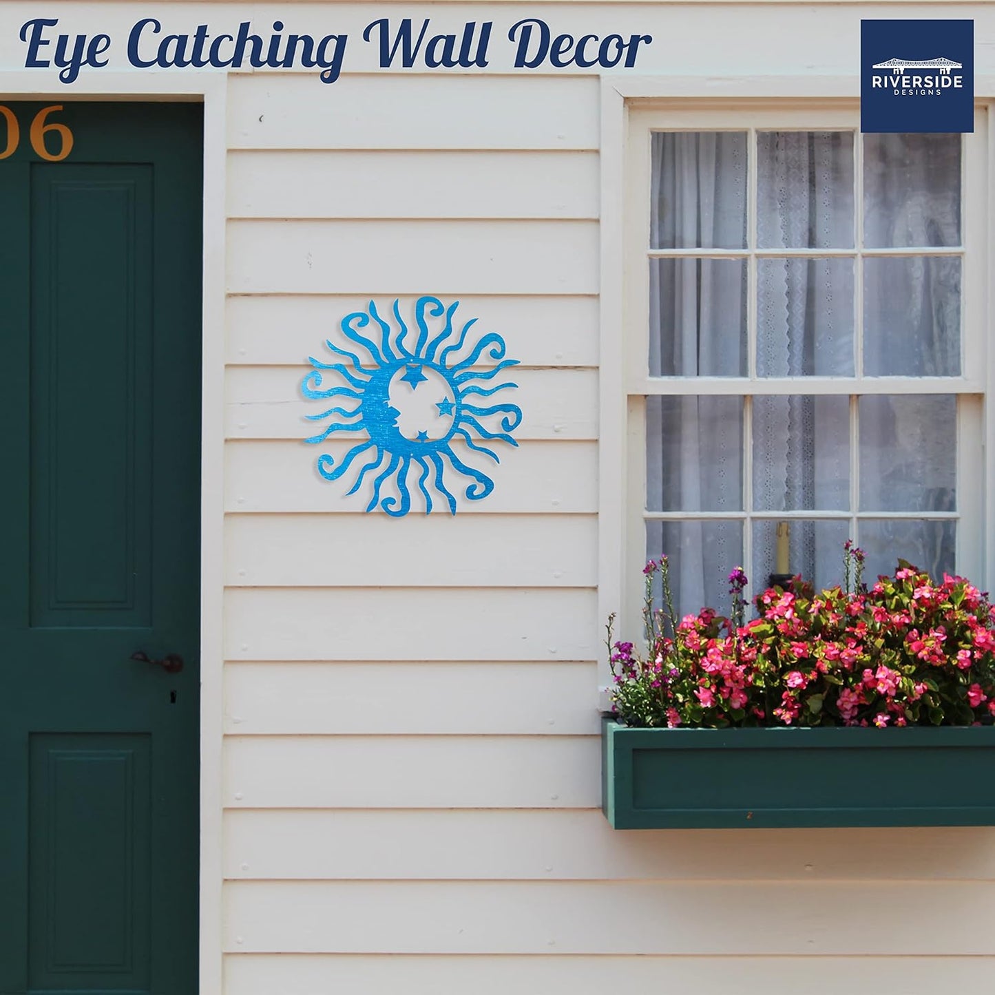 Riverside Designs Wacky Solar Moon Metal Wall Art Steel Outdoor Decor | Heavy-Duty and Waterproof | Made in USA (Teal, 12L x 12W)