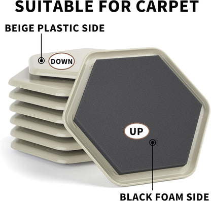 Furniture Sliders - 20 pcs-3 1/2” Hexagon Beige Furniture Sliders for Carpet, Heavy Duty Furniture Movers Sliders, Reusable Furniture Moving Pads, Floor Protectors for Carpet