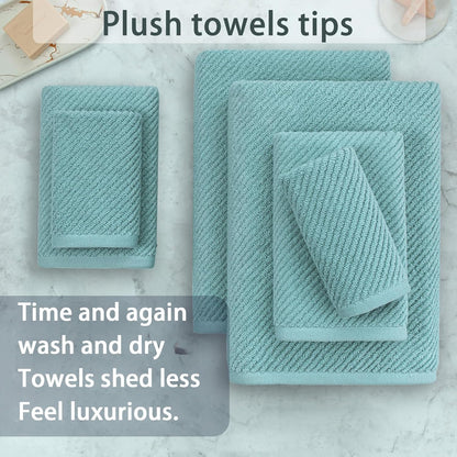 Towels for Bathroom - 100% Cotton | Lightweight | Thick | Soft, Quick Dry Towels, Bath Towel Set of 6 Large, 2 Bath 30"x56", 2 Hand 18"x28", 2 Washcloths 13"x13", Luxury Shower Towel Set, Aqua Teal