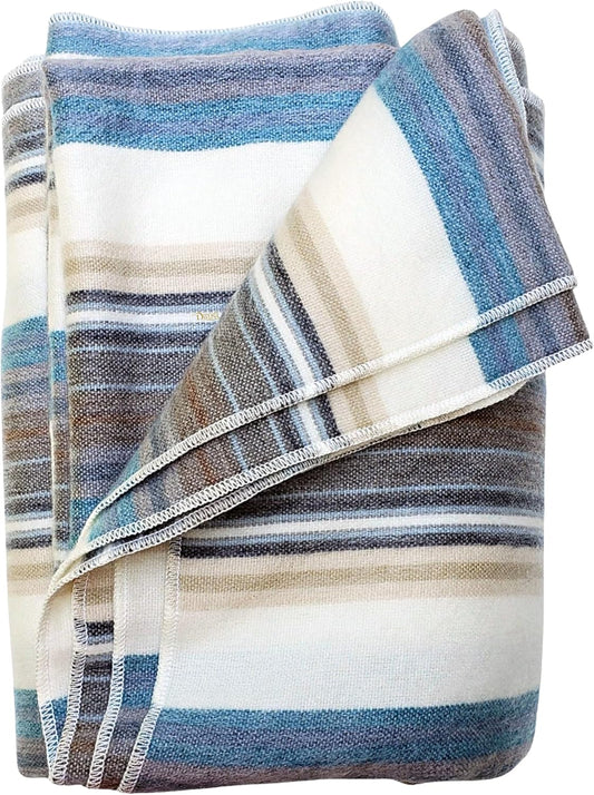 Alpaca Wool Throw Blanket | Super Soft, Lightweight, Breathable and Hypoallergenic | Non-Itchy or Scratchy (Blue White Varicolored, Queen (U.S. Standard))