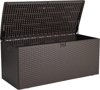 Amazon Basics Outdoor Patio Storage Box 150 Gallon Deck Box, Waterproof and Weather-resistant, Furniture Cushions Garden Tools, Brown