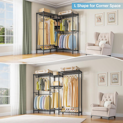 VIPEK Classic V6 Medium Wire Garment Rack Heavy Duty Clothes Rack for Hanging Clothes, Metal Freestanding Closet Wardrobe Racks 59.8" L x 14.6" W x 76.4" H, Max Load 750lbs, Black