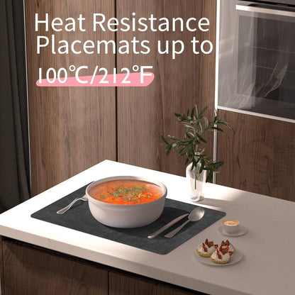 Maxpearl Faux Leather Placemats Set of 4, Waterproof - Wipe Clean - Heat Resistant - Anti Slip Dining Table Place Mats, Suitable for Indoor & Outdoor Use, 17’’×12’’, Black