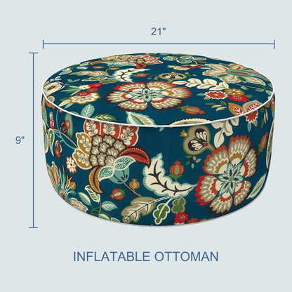 LVTXIII Inflatable Stool Ottoman Footrest with Handle, All Weather Foot Rest, Indoor or Outdoor Use for Home Patio Garden and Camping, D21 x H9, Peacock Blue