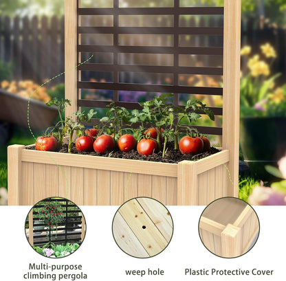 Wood Planter with Trellis Raised Garden Bed for Climbing Plants Elevated Wooden Planter Box,Outdoor Gardening Planting Bed to Grow Vegetables Climbing Plants Herbs Flowers (Burlywood)