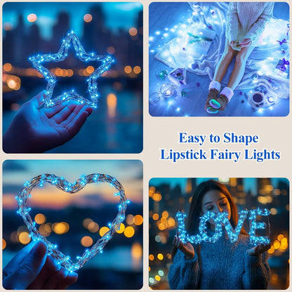 Lakumu 66FT(33 * 2) Fairy Lights Battery Operated, LED String Lights with Timer, Mini Twinkle Lights for Bedroom, Christmas Decorations, Wedding, Vine, Centerpiece Table Decor Blue