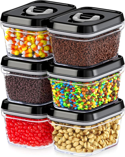 DWËLLZA KITCHEN Mini Airtight Food Storage Containers with Lids – Set of 6 Clear Plastic Small Pantry Containers for Spices, Candy, Nuts, Coffee or Tea, BPA-Free, Keeps Food Fresh & Dry