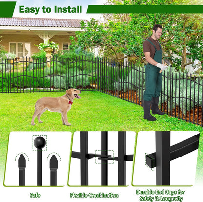 No Dig Garden Fence with Gate - 5 Panels 32in H x 11.25ft L, Sturdy Square Tube Rustproof Tall Animal Barrier for Dogs, Decorative Outdoor Fencing for Yard Gardens & Patios