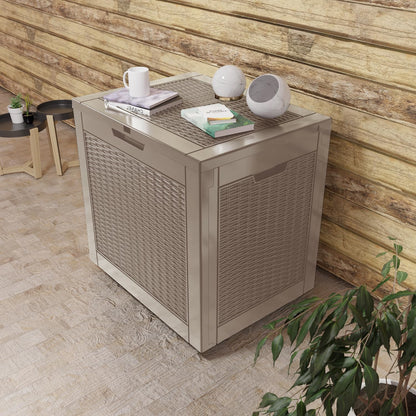 31 Gallon Outdoor Deck Box,Storage Lockable Waterproof Patio Furniture,Garden Tools,Cushions,Pool Accessories Outside Storage Resin Box(Grey)