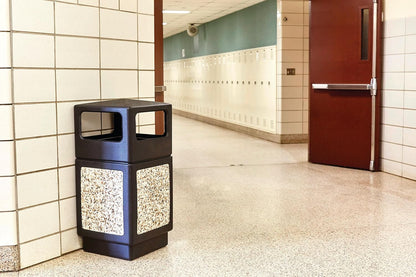 Safco Canmeleon Trash Can, 38 Gallons, Indoor and Outdoor Use, Durable & Weather-Resistant Commercial Garbage Can with Stone Panels, Black