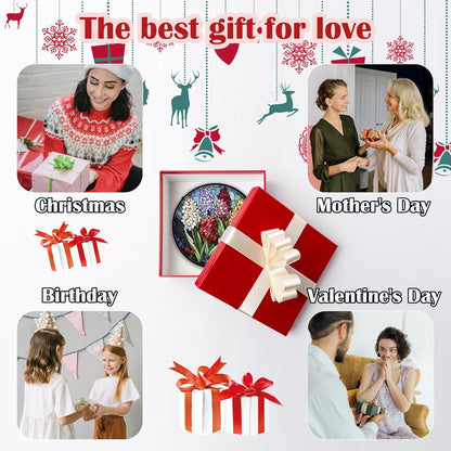 Stained Glass Window Hanging, Colorful Hyacinth Flowers Suncatcher for Doors Window Home Plant Sun Catchers Decoration Mother's Day Birthday Gifts for Women, Men, and Mom 6.3x6.3 in