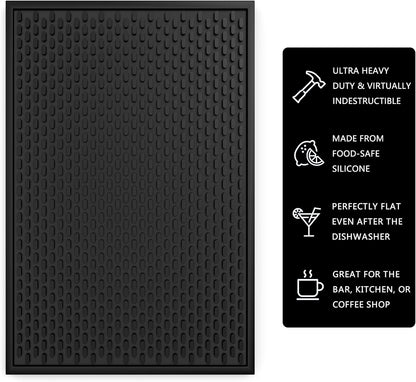 Silicone Drip Mat - 1/2 Inch Thick, Heat-Resistant and Food Safe - Counter Top, Coffee Bar or Restaurant - Drying Mat for Glasses - 18x12 Inches