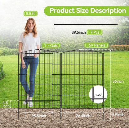 INJOPEXI Decorative Garden Fence 6 Panels 13ft (L)×36in (H) Animal Barrier Fences with 5 Panels + 1 Gate, No Dig Garden Fencing Rustproof Metal Wire Temporary Rabbit Dog Fence for Patio Outdoor Yard