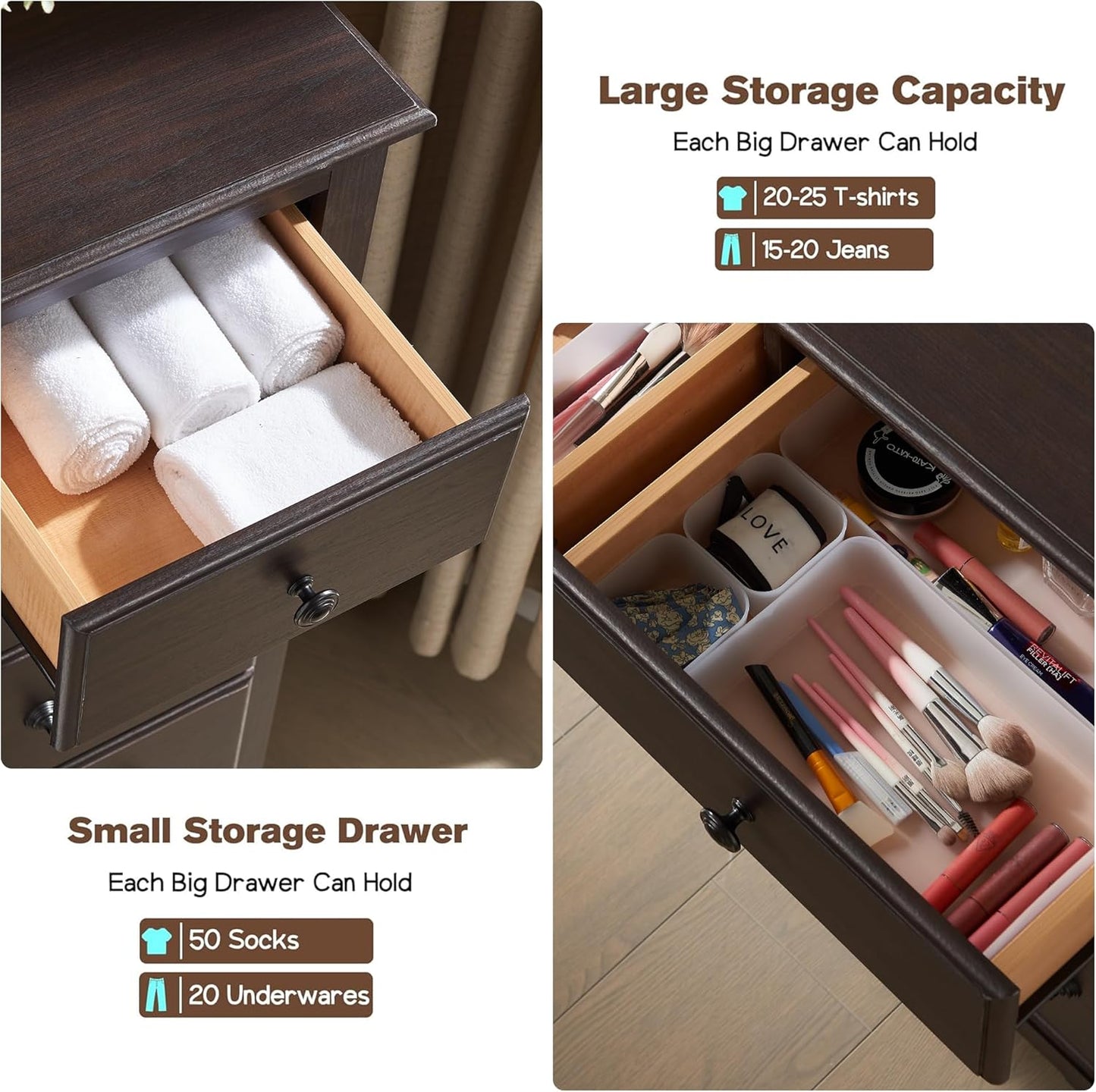 T4TREAM 7 Drawers Dresser Chests for Bedroom, Wood Vintage Chests of Drawers, Rustic Dressers Chset Organizer for Bedroom, Living Room, Hallway, Espresso