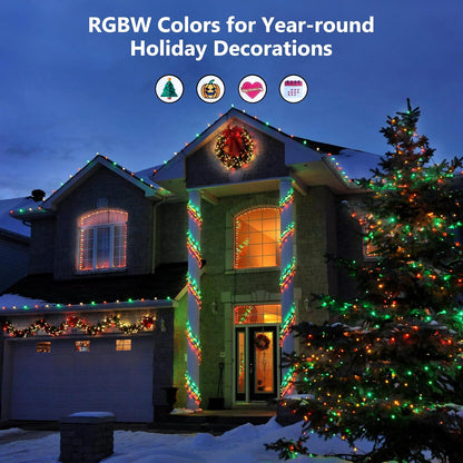 BrizLabs RGBW Christmas Lights, 98.5FT 300 LED Color Changing Halloween String Lights with Remote, Warm White Christmas Light, Twinkle Mini Light String for Indoor Outdoor Xmas Halloween Tree Party