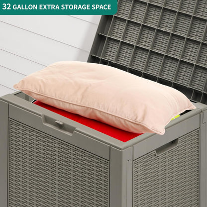 YITAHOME 32 Gallon Deck Box, Indoor Outdoor Storage Box for Patio Furniture, Pool Accessories, Cushions,Garden Tools,Sports Equipment, Waterproof Resin Rattan with Lockable Lid and Side Handles(Brown)