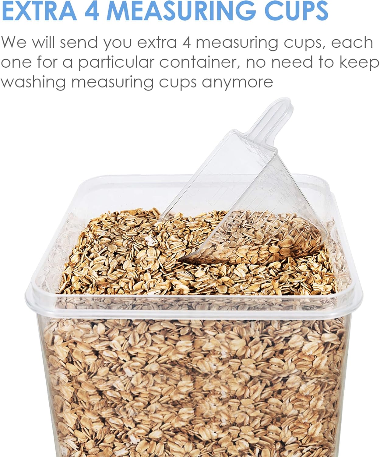 Vtopmart Extra Large Tall Airtight Food Storage Containers 4 Pieces 5.9qt / 6.5L-Plastic PBA Free Kitchen Pantry Canister for Spaghetti, Flour and Baking Supplies - Include 24 Labels, Blue