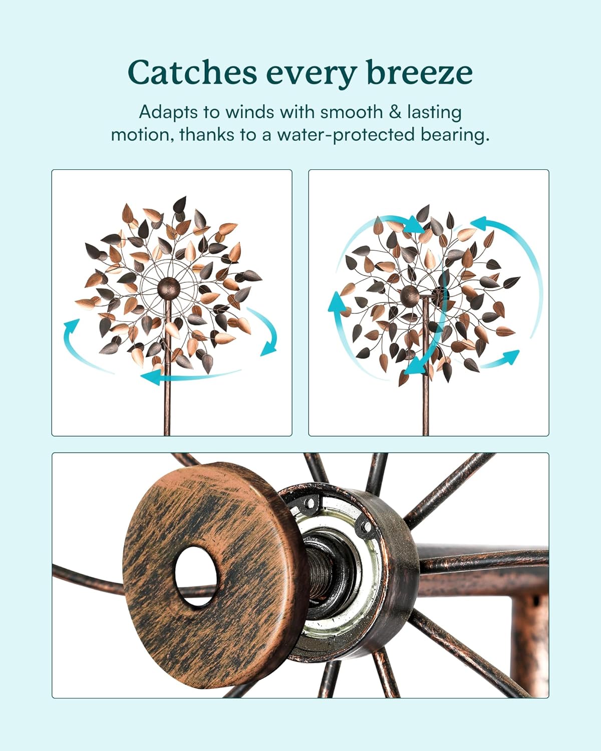Yard Garden Wind Spinners - Large Wind Spinners Outdoor Metal, Kinetic Lawn Patio Wind Sculptures Windmill Decor (Copper Leaves, W23 x H84)