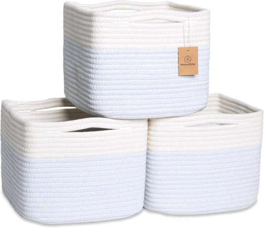 NaturalCozy Storage Cubes 9”x9”x7”Cotton Rope Woven Baskets for Organizing 3-Pack | 9 Inch Cube Storage Bin | Small Basket for Shelf Nursery, Pantry, Decorative Plant, Bathroom Closet, Toy Gift