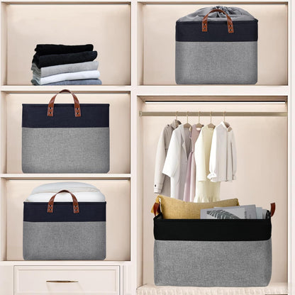 DULLEMELO Extra Large Canvas Fabric Storage Basket, 70L Foldable Closet Storage Bin with Handles, 22" Large Blanket Basket Living Room for Storage Toys, Pillows, Clothes, Books (Black&Grey)