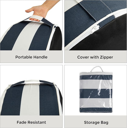 FUNHOME Inflatable Outdoor Ottoman with Air Pump,20"x9" Portable Patio Pouf,Water Resistant,Fade-Resistant,Round Blow Up Footrest Stools for Home Garden Camping Travel(Blue White)