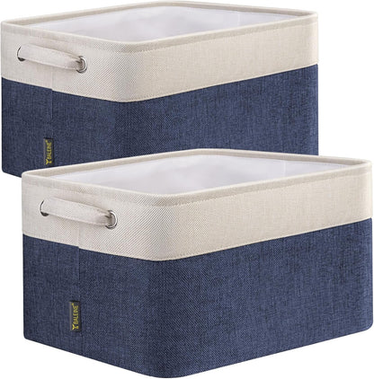 BALEINE 2 Pack Fabric Storage Bins for Shelves, Linen Storage Baskets for Organizing, Decorative Closet Bins for Clothes, Home (Navy Blue, 15"x11"x9.5") ﻿