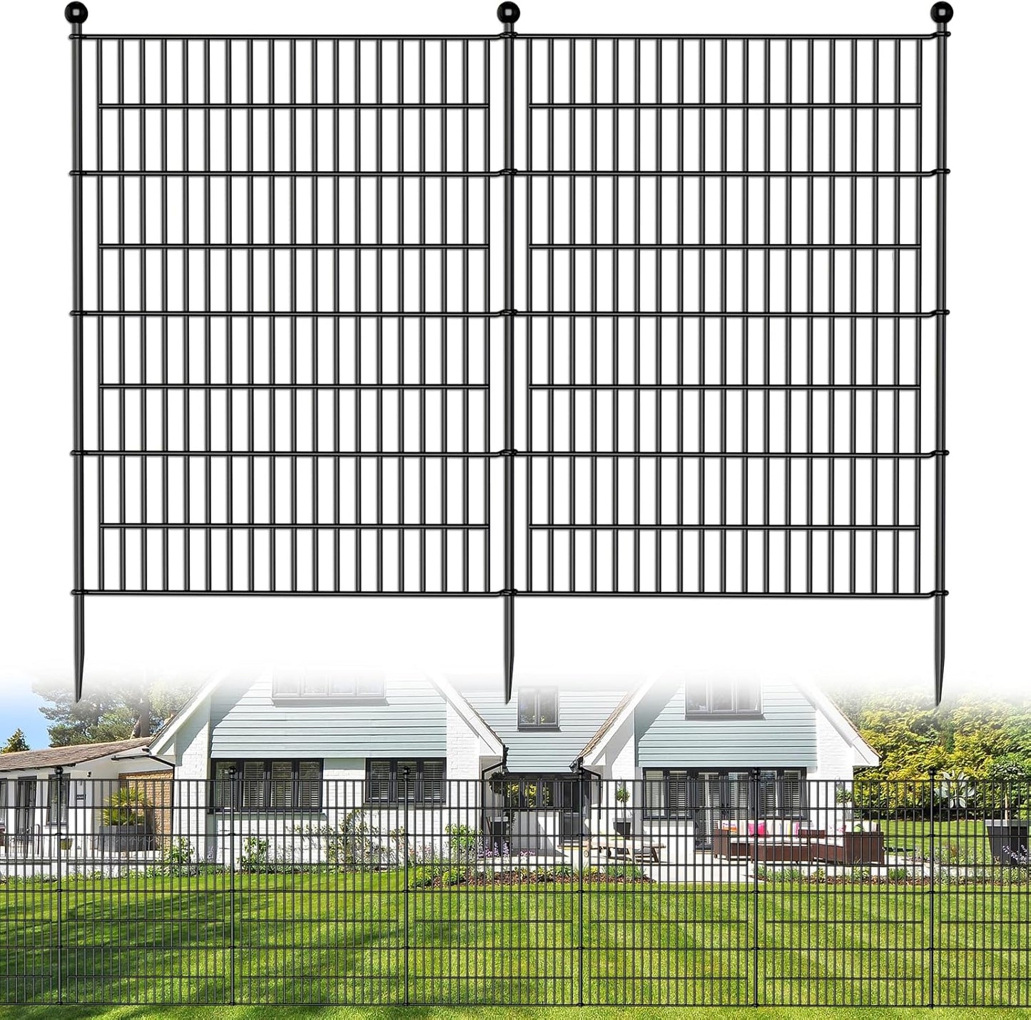 4 Panels No Dig Decorative Outdoor Garden Fence for Yard, 48 in(H) X 10.5 ft(L) Animal Barrier Fencing Rustproof Metal Wire Panel Border for Dog, Rabbits, and Patio Temporary Ground Stakes