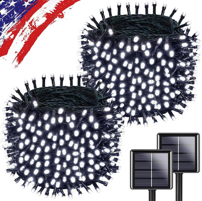 Upgrade Solar String Lights for Outside 2 Pack Total 180FT 500LED String Lights Outdoor with 8 Modes, IP65 Waterproof Outdoor Solar Twinkle Lights, Garden Tree Party Christmas Decorations, Cool White