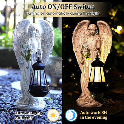 Solar Angel Outdoor Garden Decor Statues – 13.2 inches Solar Outdoor Sculptures for Outside Yard Art Patio Balcony Front Lawn Ornaments Gifts for Mom Grandma Women