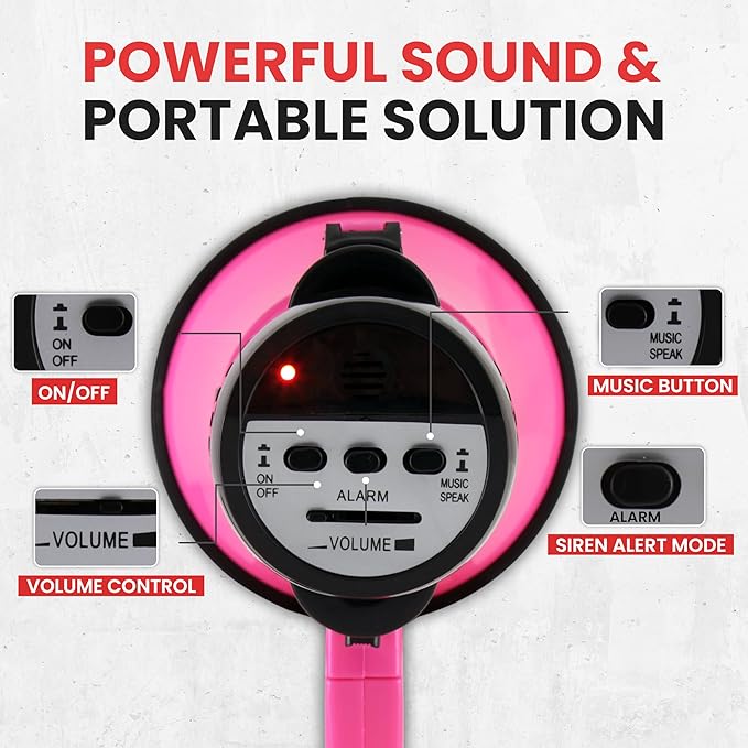 PYLE Portable Megaphone Speaker Siren Bullhorn - Compact and Battery Operated with 30 Watt Power, Microphone, 2 Modes, PA Sound and Foldable Handle for Cheerleading and Police Use PMP34PK