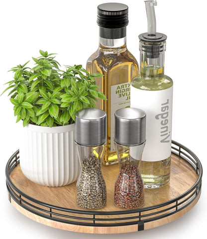 10" Lazy Susan Oak Wood Turntable Organizer for Cabinet, Round Wooden Farmhouse Lazy Susan Organization and Storage for Dining Table, Pantry, Kitchen, Countertop, Cupboard,Home Decor