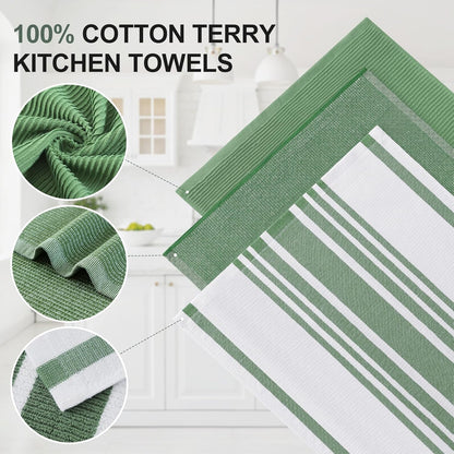 Homaxy Premium Kitchen Towels(18”x 28”, 6 Pack), Large Cotton 380 GSM Kitchen Hand Towels, Soft and Absorbent Terry Dish Towels, Multipurpose Tea Towel Set with Hanging Loop, Grass Green