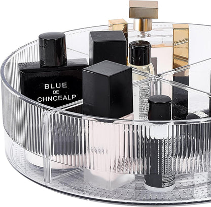 FreshKeeper Plastic Lazy Susan Organizer, Clear Pantry Lazy Susan Turntable for Cabinet and Kitchen 11’’ with Removable Dividers