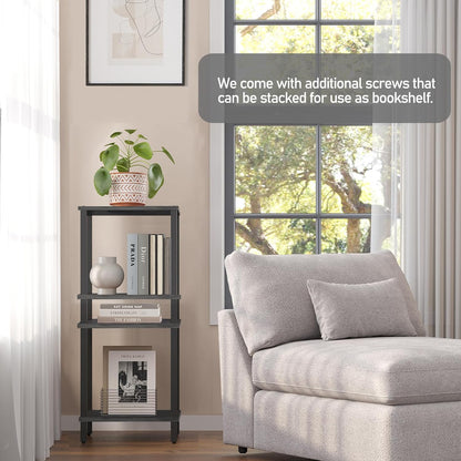 TUTOTAK End Table with Charging Station, Small Side Table with Outlets, Nightstand Bedside Table, 2-Tier Storage Shelf for Small Space, Living Room, Bedroom, Charcoal Grey TB01BY040