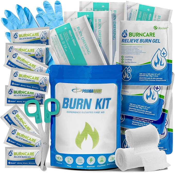 PrimaCare WB-7707 Emergency First Aid Burn Kit – 22-Piece Burn Relief Pack with Burn Gel, Dressings, Gauze, Gloves, Scissors, Bandages – Essential for Home, Office, Camping & Emergency Preparedness