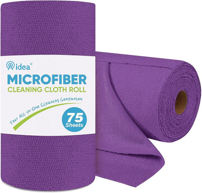 AIDEA Microfiber Cleaning Cloth Roll, 75PK, Reusable Paper Towels Tear Away Cloth, Microfiber Towels for Cars, Lint Free Cleaning Rags for House, Kitchen, Window, 11.5"×11.5", Purple