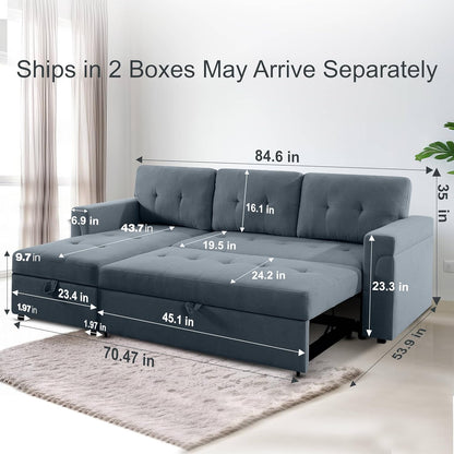 Naomi Home Transform Any Space: Sleeper Sectional Sofa with Convertible Sofa Bed & Inviting Chaise. Find Tranquil Comfort with Stress-Relieving Design & Durable Cushions - Dark Gray/Velvet