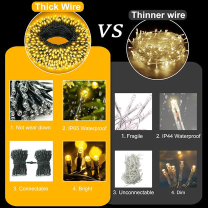 Christmas Lights Outdoor, 66FT 200 LED Christmas String Lights with 8 Modes Waterproof, Connectable Green Wire Twinkle Light for Indoor Patio Garden Xmas Party Holiday Decorations, Red White