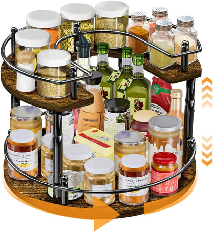 2-Tier Lazy Susan Organizer Turntable Spice Organization U-Shape 11.8" Rotating Spice Rack Height Adjustable for Cabinet, Pantry, Kitchen Countertop, Party