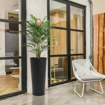 Worth Garden 2-Pack 28" H. Metal Planter with 2X Inside Pots - Hand-Hammered Texture Tall Narrow Tapered Plant Pots - Large Handcrafted Flower Pot for Indoor Outdoor, Deck, Patio, Front Porch (Black)