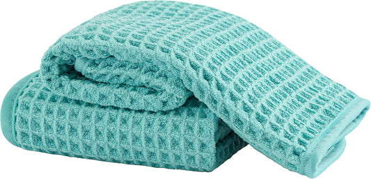 Microfiber Waffle Face Towels, 2 Pieces, Soft, Absorbent, Fast Drying, Lint Free (Turquoise)