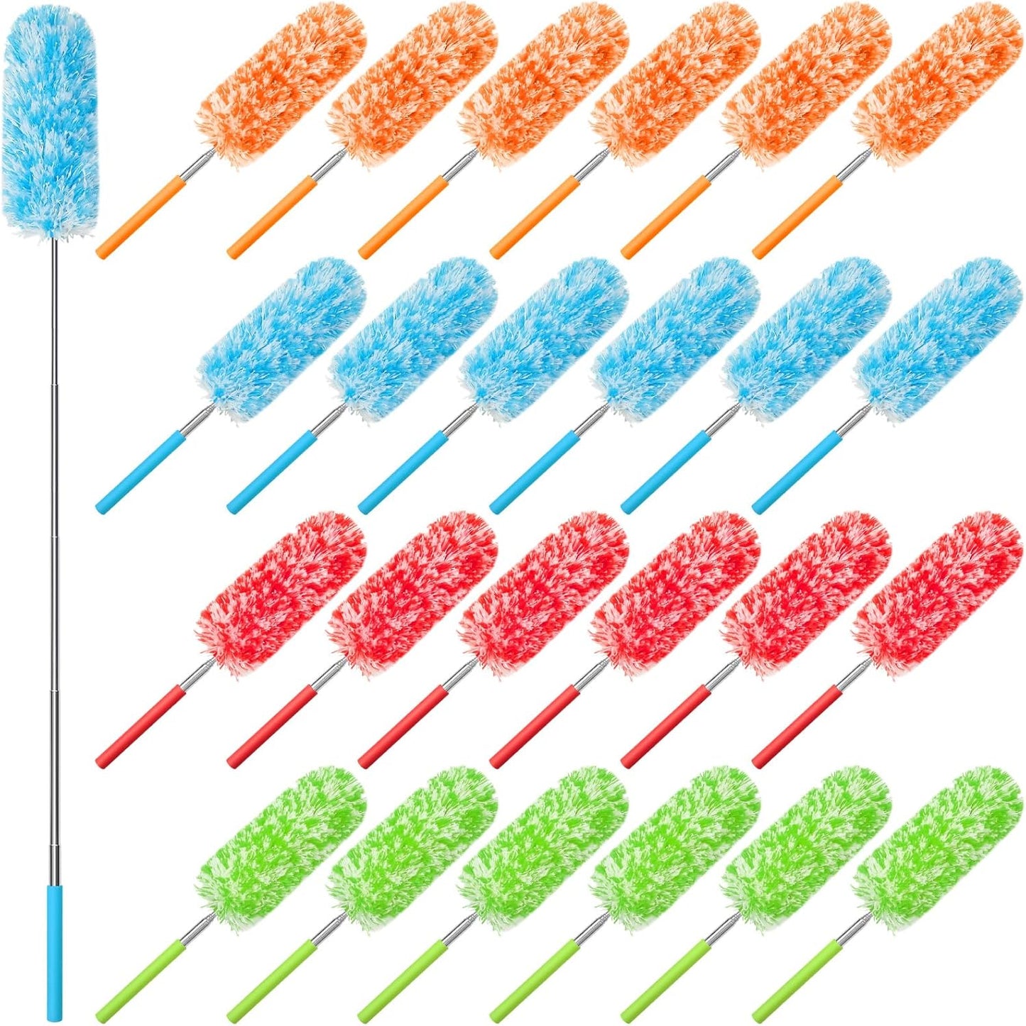 Tanlade 24 Pcs Microfiber Feather Duster for Cleaning 13-31 Inch Extendable Cobweb Dusters Ceiling Fan Duster Washable Bendable Tool for Office Car Window Furniture (Bright Color)