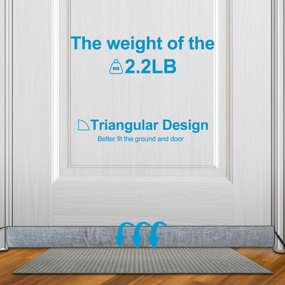QUOLIX Triangle Under-Door Draft Stopper, 38 Inch Noise Blocker, Weighted Weather Stripping, Gray Cotton & Polyester, Multi-Function Noise & Light Blocker,Gray