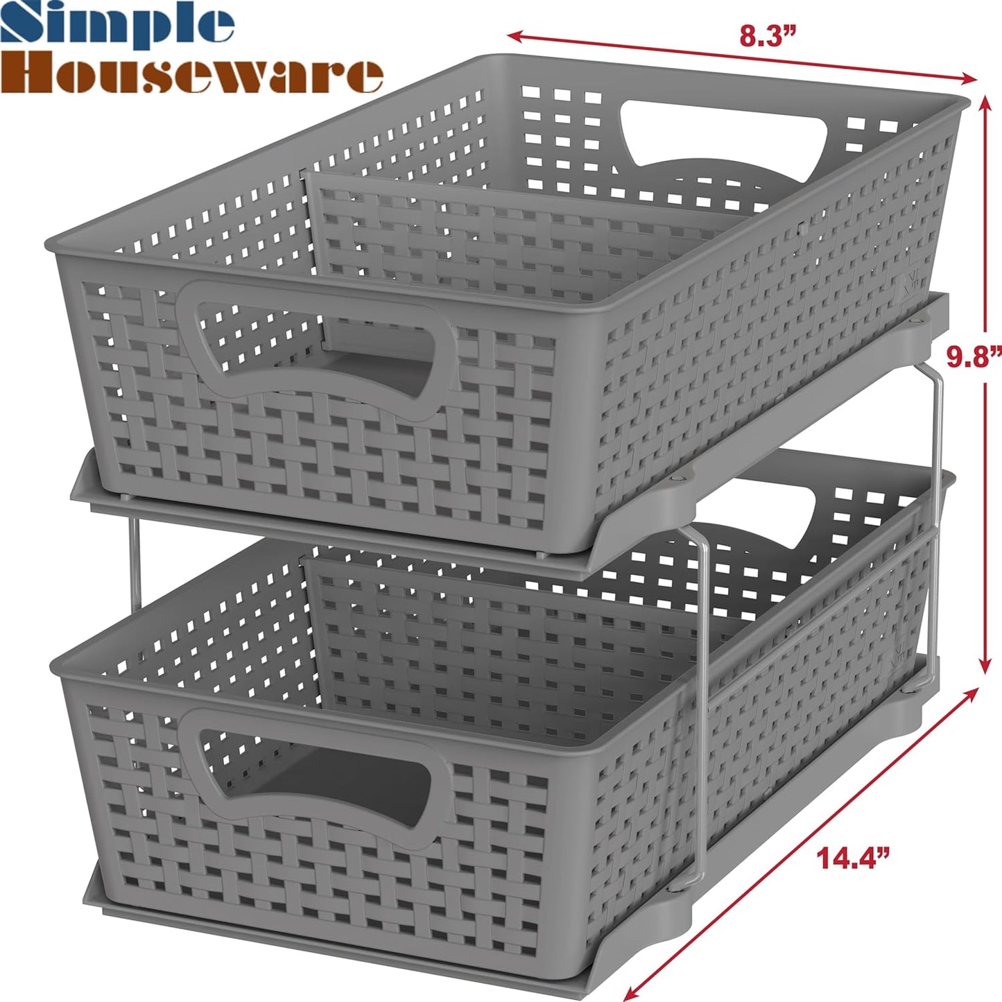 Simple Houseware 2 Tier Bathroom Organizer Tray Pull-Out Sliding Drawer/Under-Sink Storage, Grey