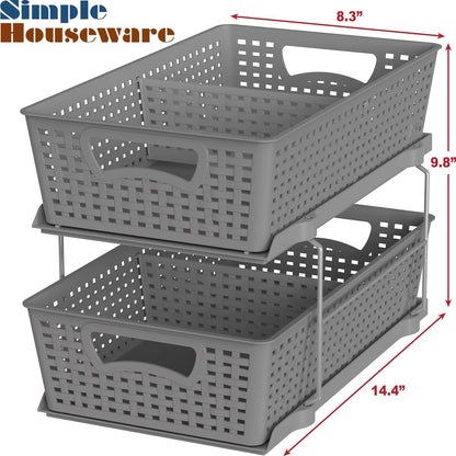 Simple Houseware 2 Tier Bathroom Organizer Tray Pull-Out Sliding Drawer/Under-Sink Storage, Grey
