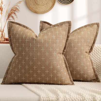 ZWJD Throw Pillow Pillow Covers 20x20 Set of 2 Soft Polyester Textured Pillow Covers with Stylish Flange Edge Cozy Farmhouse Throw Pillows for Couch Bed Sofa Living Room