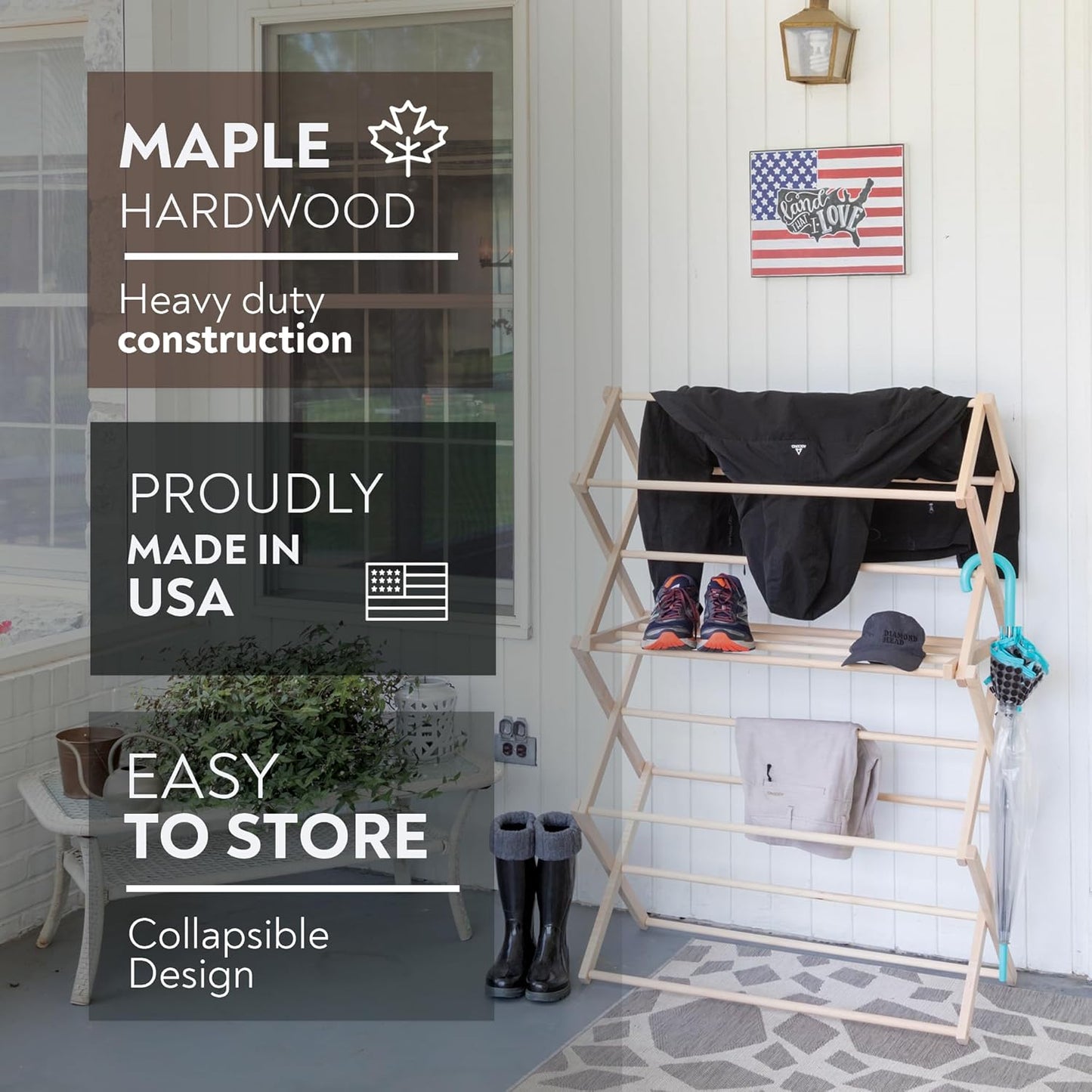 Pennsylvania Woodworks Clothes Drying Rack: Solid Maple Hard Wood Laundry Rack for Baby Clothes, Hand Towels, Delicates & More, Durable Small Folding Drying Rack, Made in USA, No Assembly Needed