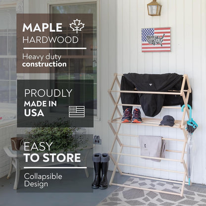 Pennsylvania Woodworks Clothes Drying Rack: Solid Maple Hard Wood Laundry Rack for Baby Clothes, Hand Towels, Delicates & More, Durable Small Folding Drying Rack, Made in USA, No Assembly Needed