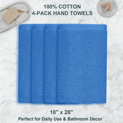 VOOVA & MOVAS Blue Hand Towels for Bathroom, 4 Pack Large 18"x28" - 100% Cotton | Quick Dry | Thick | Soft | Lightweight, Bathroom Hand Towels, Luxury Towel Gift Set, Denim Blue