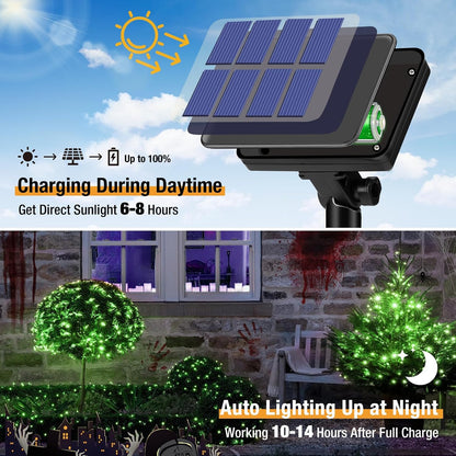 btfarm 2 Pack Solar String Lights Outdoor, 160LED 66FT Halloween Solar Fairy Lights Outside Waterproof, 8 Modes Solar Powered Twinkle Lights for Tree Garden Patio Halloween Decorations, Green